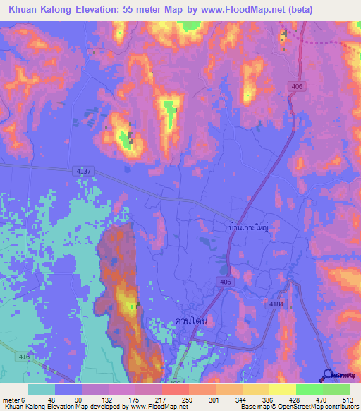 Khuan Kalong,Thailand Elevation Map