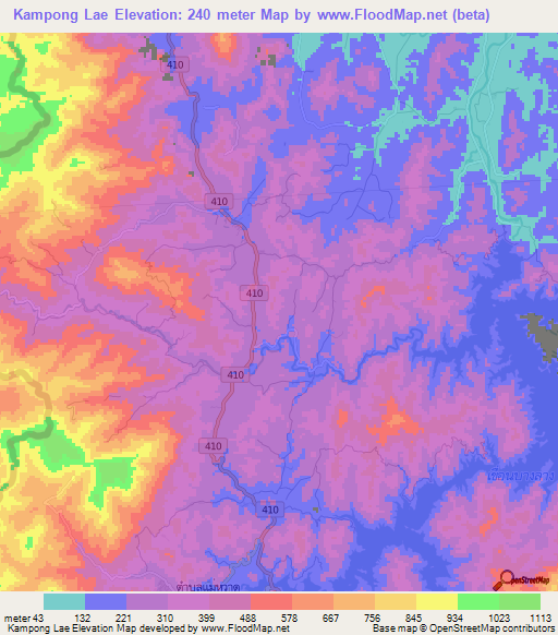 Kampong Lae,Thailand Elevation Map