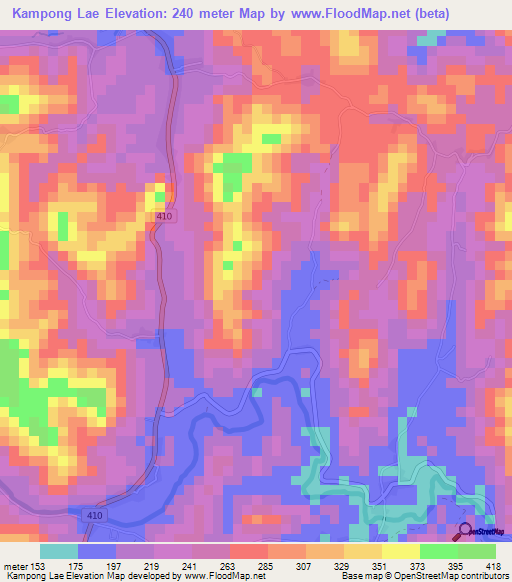 Kampong Lae,Thailand Elevation Map