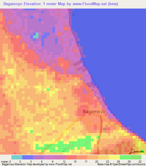 Bagamoyo,Tanzania Elevation Map