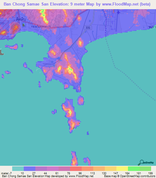 Ban Chong Samae San,Thailand Elevation Map