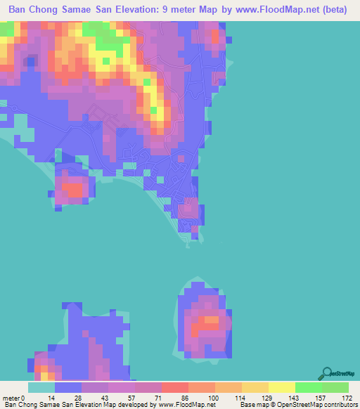 Ban Chong Samae San,Thailand Elevation Map