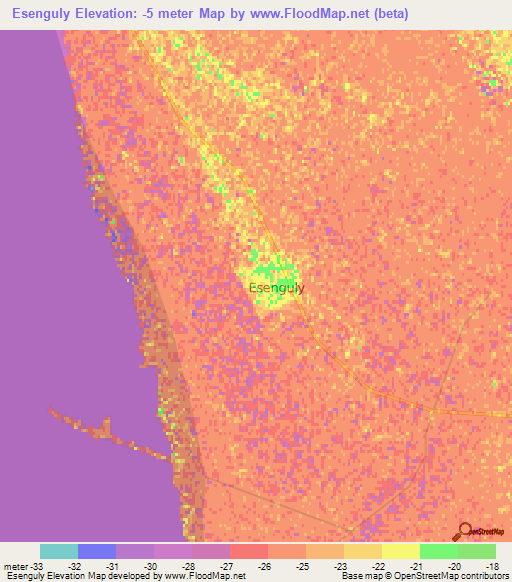 Esenguly,Turkmenistan Elevation Map