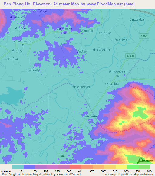 Ban Plong Hoi,Thailand Elevation Map