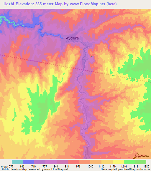 Udzhi,Turkmenistan Elevation Map