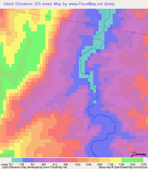 Udzhi,Turkmenistan Elevation Map