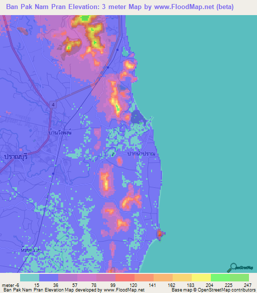 Ban Pak Nam Pran,Thailand Elevation Map