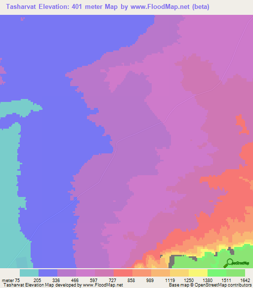 Tasharvat,Turkmenistan Elevation Map