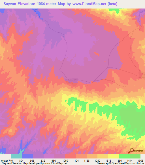 Sayvan,Turkmenistan Elevation Map