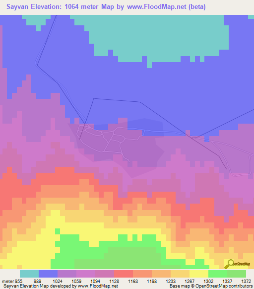 Sayvan,Turkmenistan Elevation Map