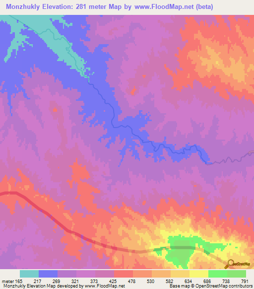 Monzhukly,Turkmenistan Elevation Map