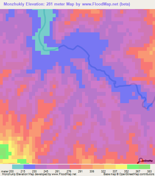 Monzhukly,Turkmenistan Elevation Map