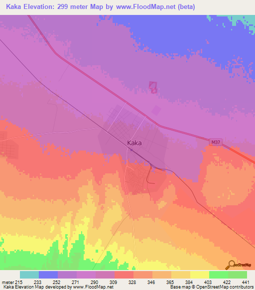 Kaka,Turkmenistan Elevation Map