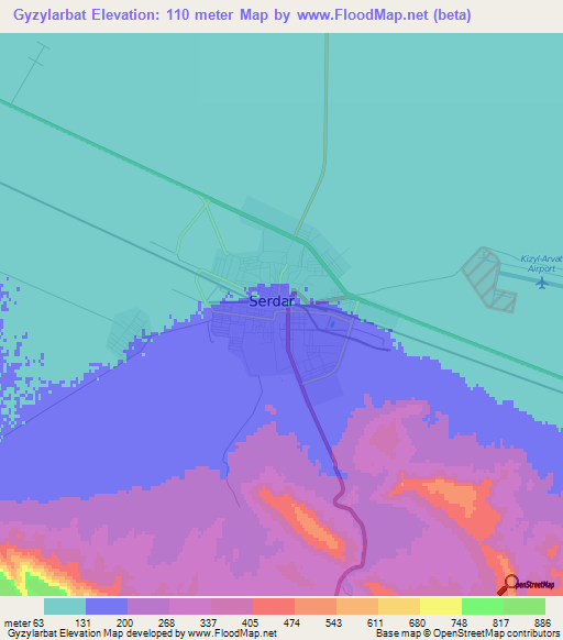 Gyzylarbat,Turkmenistan Elevation Map