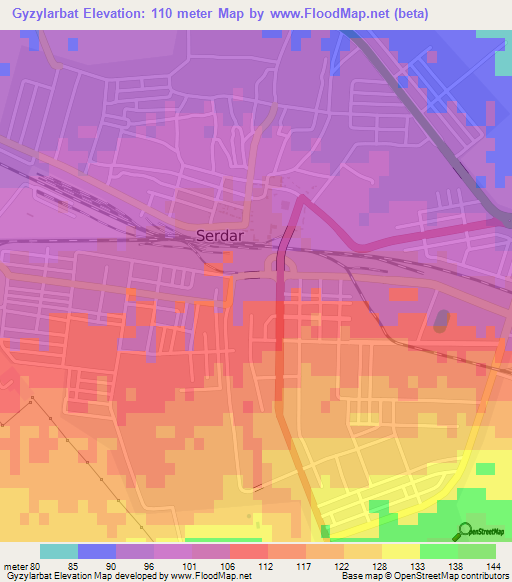 Gyzylarbat,Turkmenistan Elevation Map