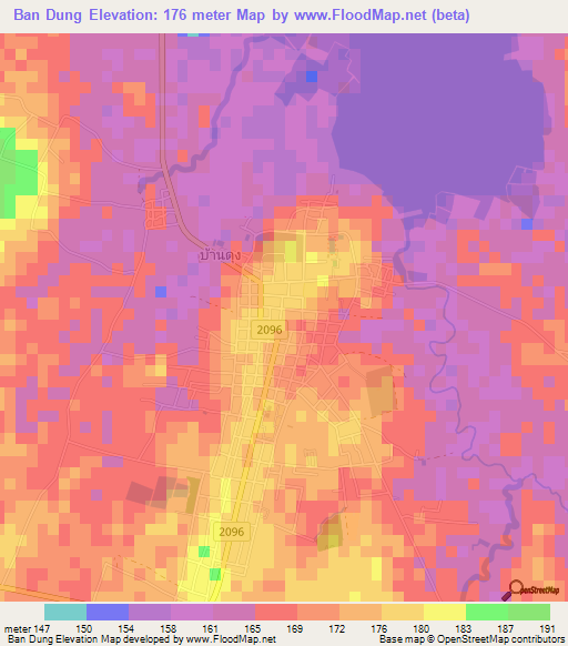 Ban Dung,Thailand Elevation Map