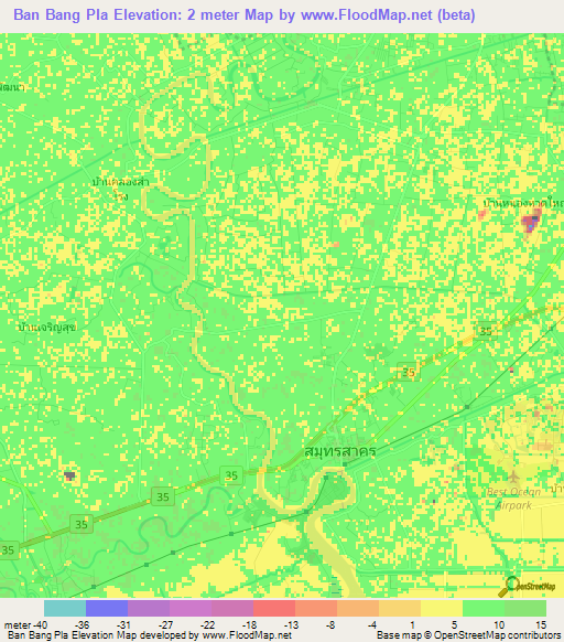 Ban Bang Pla,Thailand Elevation Map