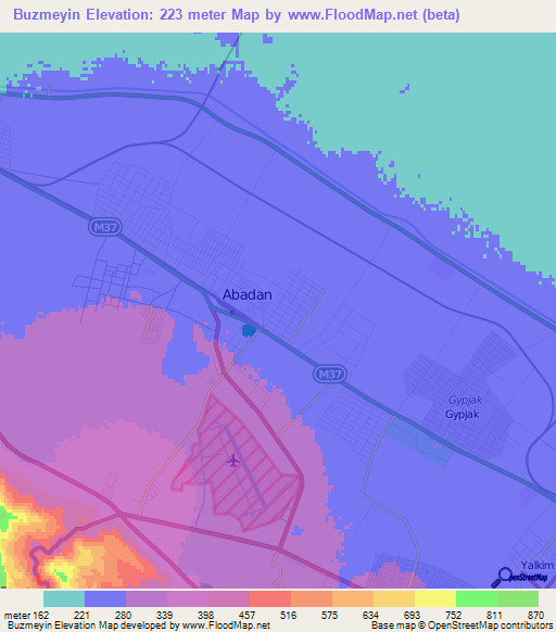 Buzmeyin,Turkmenistan Elevation Map