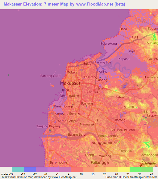 Makassar,Indonesia Elevation Map