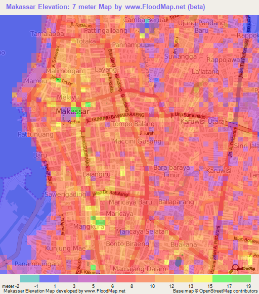 Makassar,Indonesia Elevation Map