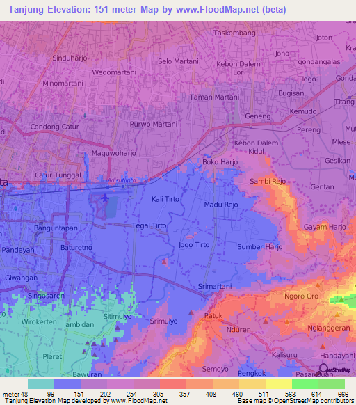 Tanjung,Indonesia Elevation Map