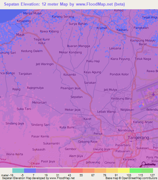Sepatan,Indonesia Elevation Map