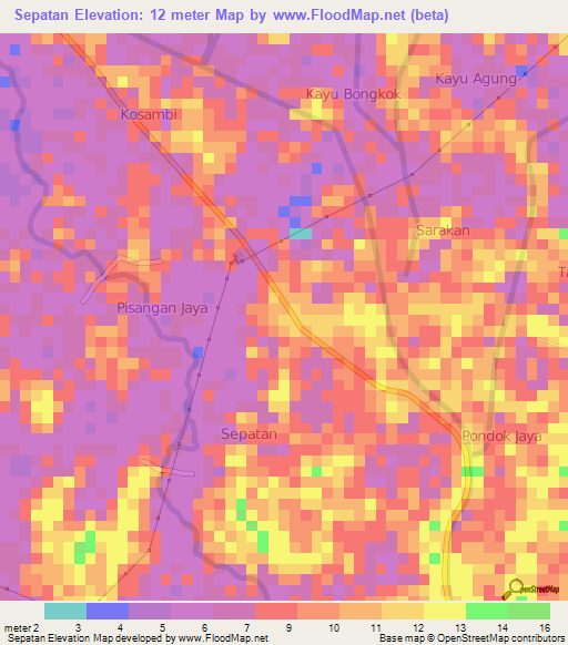 Sepatan,Indonesia Elevation Map