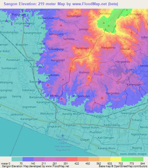 Sangon,Indonesia Elevation Map