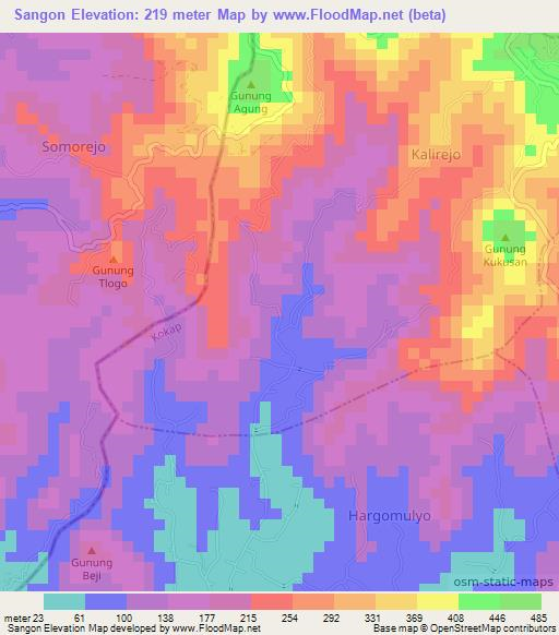 Sangon,Indonesia Elevation Map