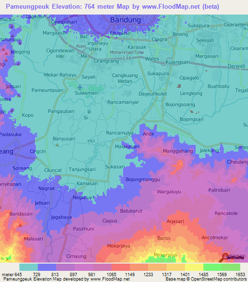 Pameungpeuk,Indonesia Elevation Map