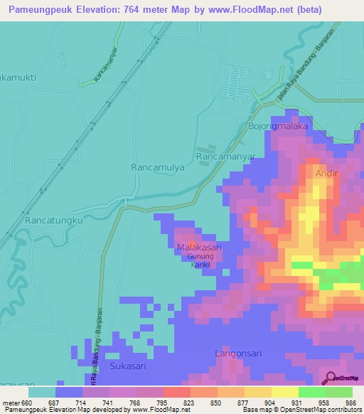 Pameungpeuk,Indonesia Elevation Map