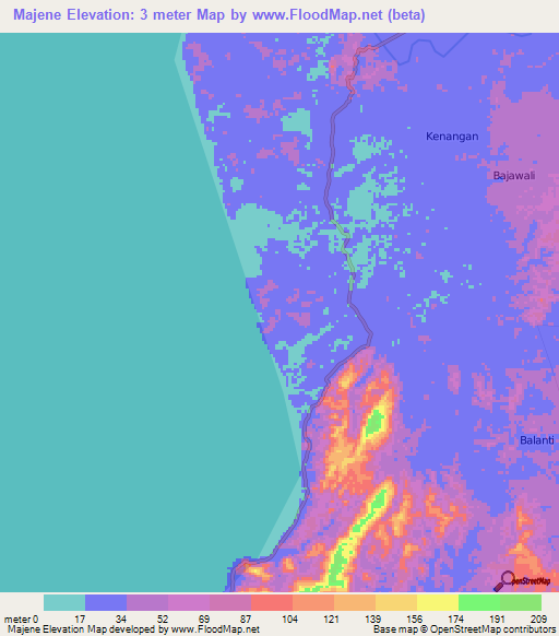 Majene,Indonesia Elevation Map