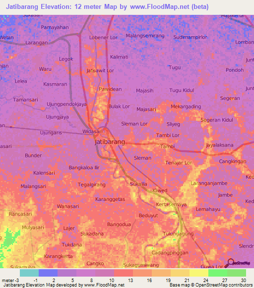 Jatibarang,Indonesia Elevation Map