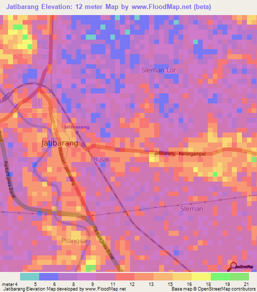 Jatibarang,Indonesia Elevation Map