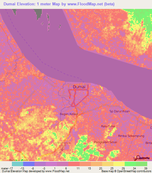 Dumai,Indonesia Elevation Map