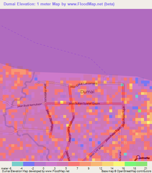 Dumai,Indonesia Elevation Map