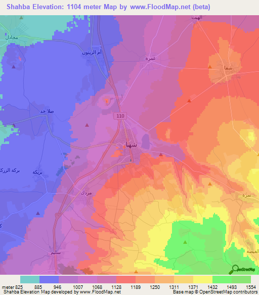 Shahba,Syria Elevation Map