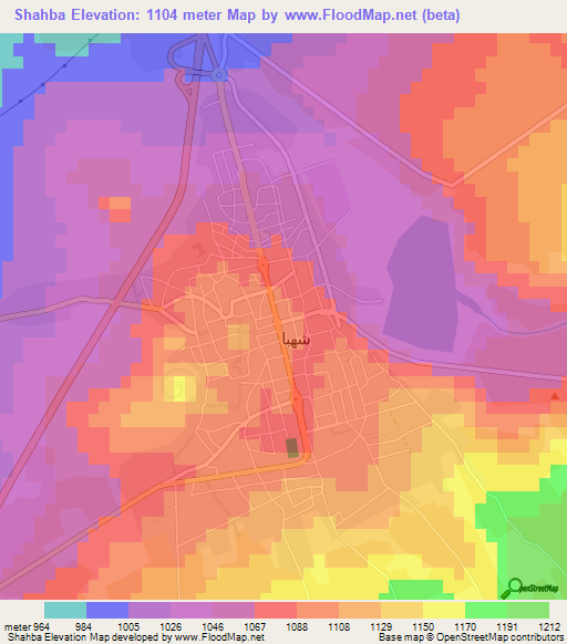 Shahba,Syria Elevation Map