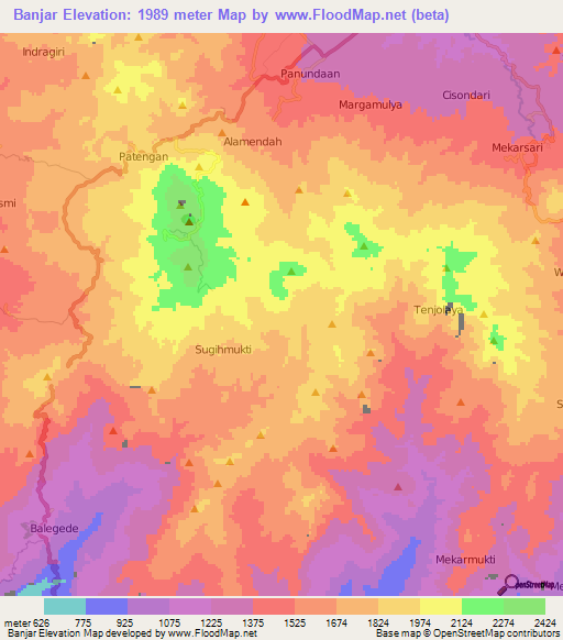 Banjar,Indonesia Elevation Map