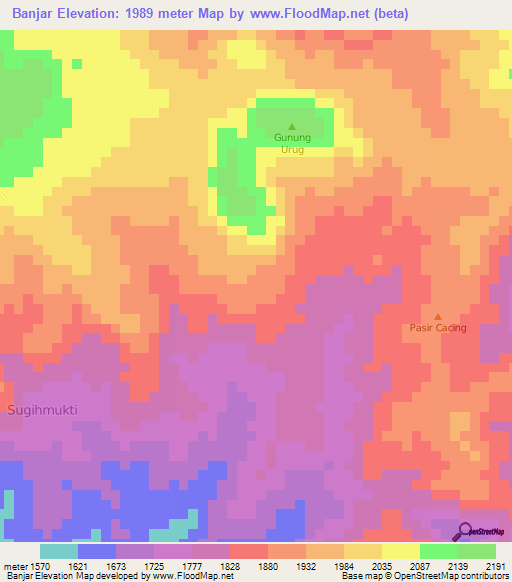 Banjar,Indonesia Elevation Map