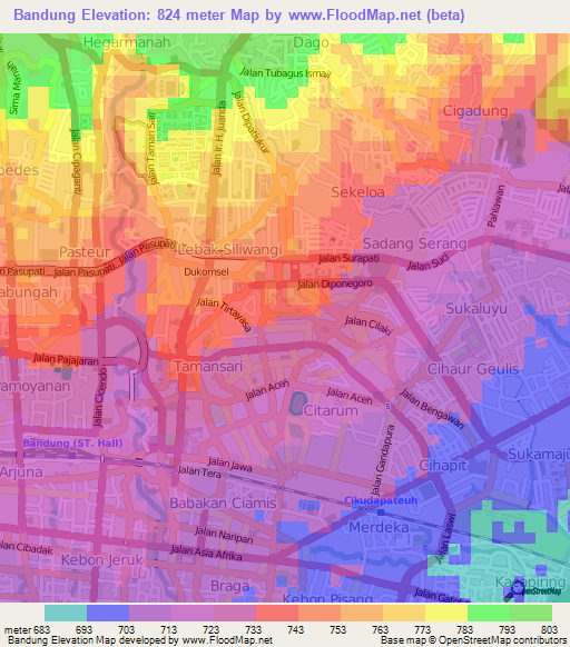 Bandung,Indonesia Elevation Map