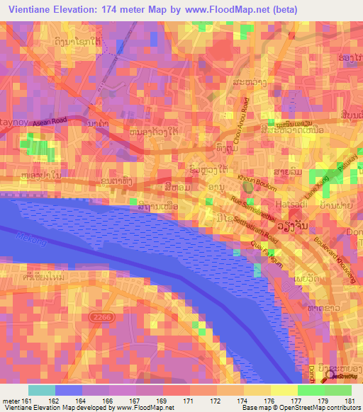 Vientiane,Laos Elevation Map