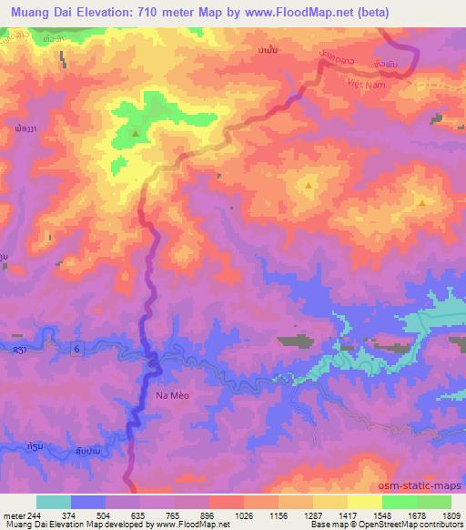 Muang Dai,Laos Elevation Map