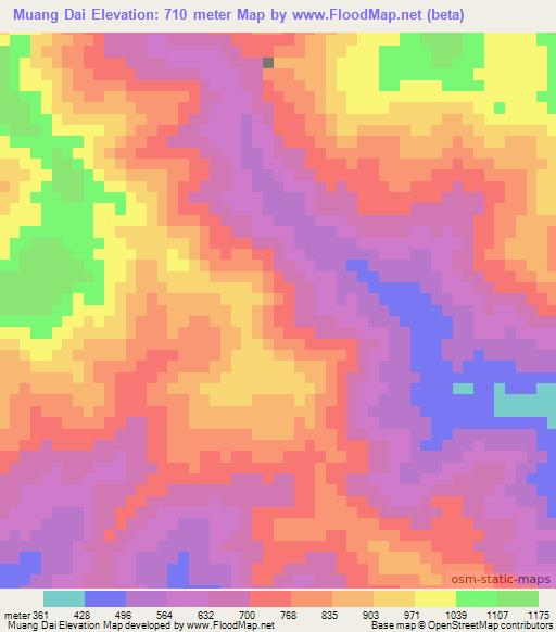 Muang Dai,Laos Elevation Map