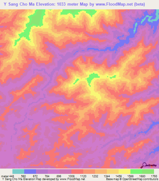 Y Sang Cho Ma,Laos Elevation Map