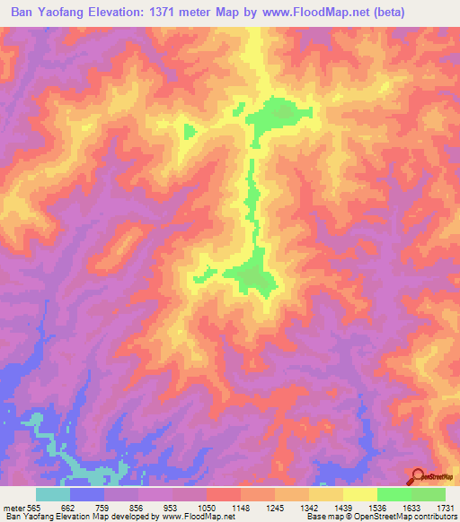 Ban Yaofang,Laos Elevation Map