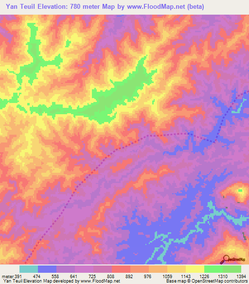 Yan Teuil,Laos Elevation Map