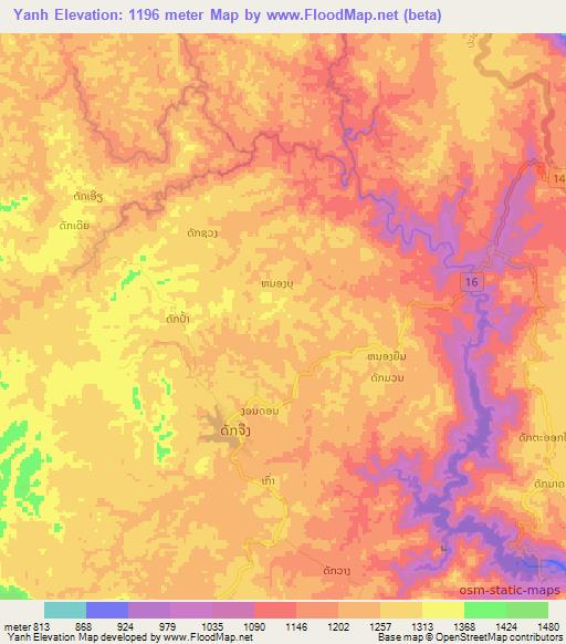 Yanh,Laos Elevation Map