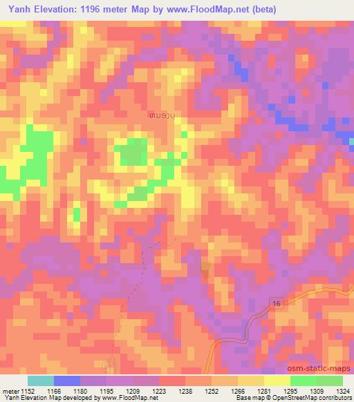 Yanh,Laos Elevation Map