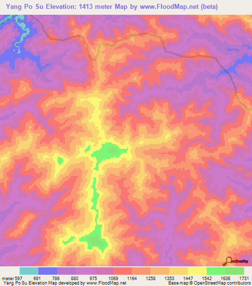 Yang Po Su,Laos Elevation Map